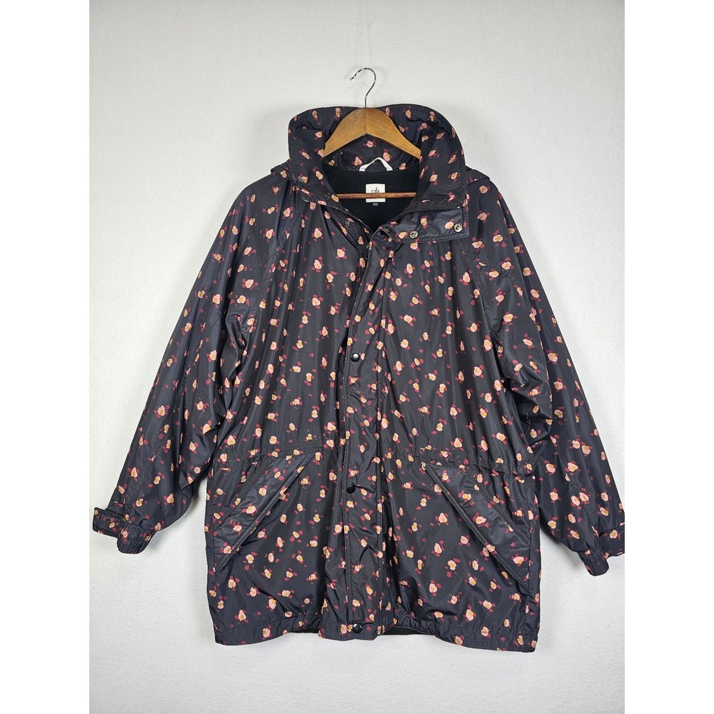 Floral Cabi Anorak Jacket Women Large Navy Pink Fleece Lined Hooded 4115
